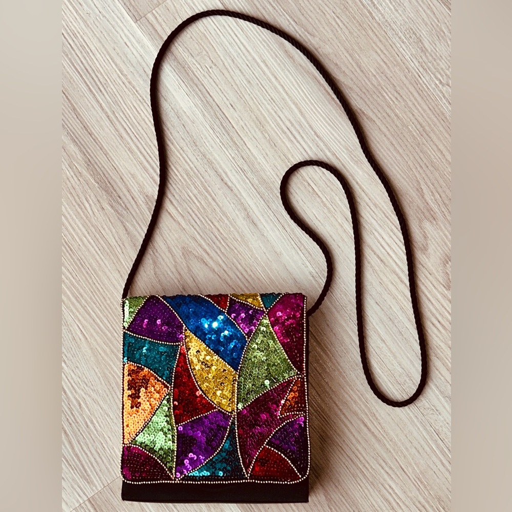 Caparros Sequin Evening Bag Crossbody Colorful Festive Vintage Holiday